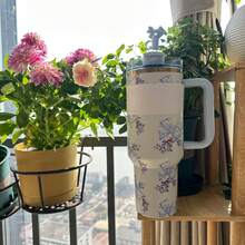 40 Oz Tumbler Stainless Steel Water Bottle Double Wall Vacuum Insulated Portable Drinking Cup Travel Iced Coffee Mug Summer Drinkware With Handle And Straw, Perfect For Travel, Home, Office, Summer Sips, Ice Drinks & Hot Drinks - 藏蓝色 - 查看 3