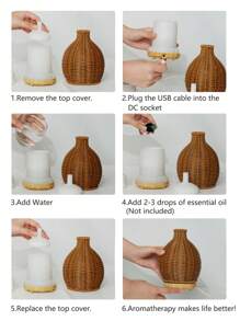 ellestfun 1pc USB 5V 80ml PP Simulation Rattan Weaving Process Ultrasonic Aromatherapy Humidifier, Suitable For Small Room Aroma Diffuser