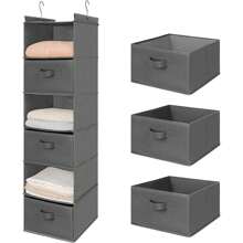 1pc Multi-Layer Wall Hanging Storage Bag, Organizer Pocket For Clothing, Accessories & Household Items, Closet Hanging Wardrobe Rack With Drawers, Grey