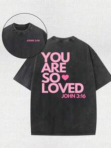 You Are A Love Printed Retro Washed T-Shirt, 230G Retro Street Style. Simple And Versatile, Pure Cotton Is Of High Quality, Novel And Fashionable, And It Is A Must-Have Fashion T-Shirt For Spring And Summer. - màu đen - Xem 1