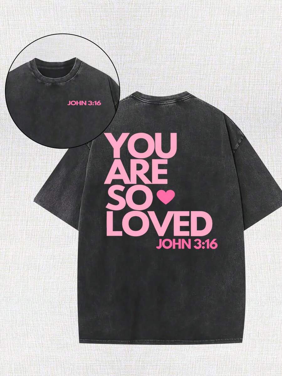 You Are A Love Printed Retro Washed T-Shirt, 230G Retro Street Style. Simple And Versatile, Pure Cotton Is Of High Quality, Novel And Fashionable, And It Is A Must-Have Fashion T-Shirt For Spring And Summer. - màu đen - Xem 1