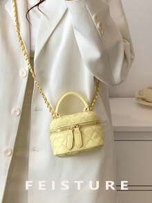 Túi mini nhẹ, túi dây xích, túi chần bông, túi xách tay, túi xô, phù hợp cho nữ sinh, sinh viên và phụ nữ công sở, lý tưởng cho văn phòng, trường đại học, công việc, đi làm, hoạt động ngoài trời, du lịch và dã ngoại, túi xách tay màu vàng kem thời trang - Màu vàng - Xem 8