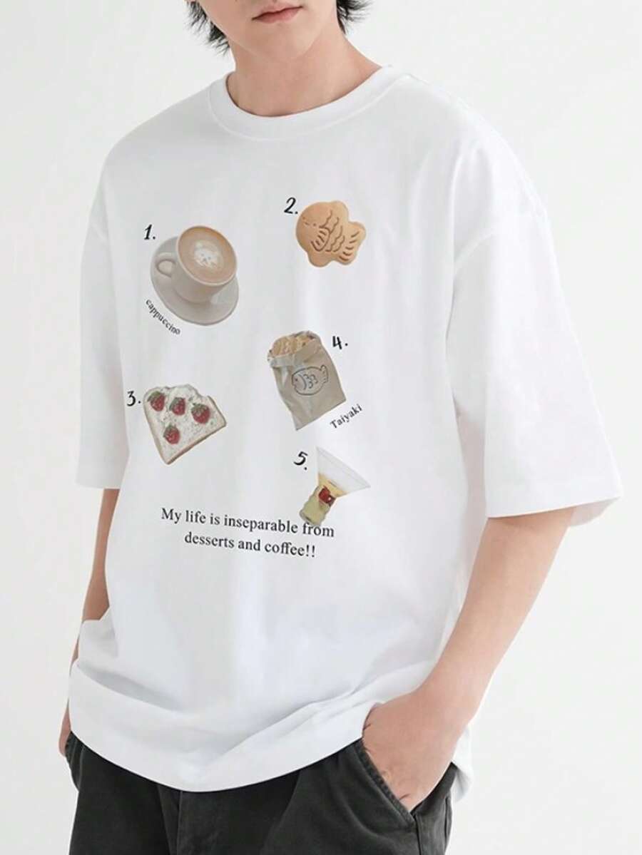 200g Cotton T-Shirt 2025 Men's New Short-Sleeved Cotton Vacation Pattern Short-Sleeved Crew Neck Matching Look