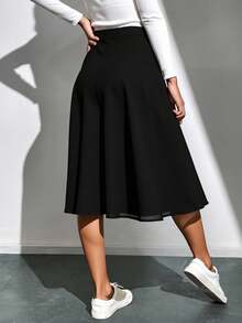 Falda dama mujer semicircular midi pretina elástica elegante casual bajo amplio fresca día noche fiesta evento calle diario cumpleaños básica cómoda primavera verano festival playa jardín cena - Negro - Ver 2