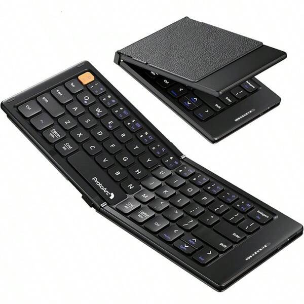 Foldable Compact Keyboard, Portable Bluetooth Keyboard With PU Leather Cover, Pocket-Sized Wireless Travel Keyboards For IPad, , Smartphone, Tablet And Laptop - Black