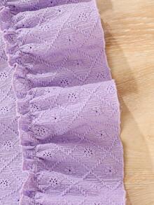Girls' Casual Comfortable Simplistic Solid Color Bowknot Hollow Floral Embroidered Dress, Spring/Summer - Purple - View 8