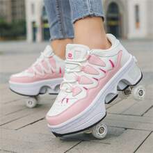 Transformable 4-Wheel Roller Skate Shoes, Roller Skates For Teens And Students, Dual-Wheels Rollers - Pink - View 5