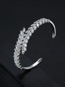 1 peça Pulseira elegante com folha de zircônia, bracelete com abertura, joia microincrustada, presente para mulheres, uso diário