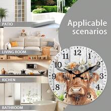 Constantplanet Vintage Scottish Highland Cow Floral Pattern Wall Clock - Silent Non-Ticking Wooden Digit Clock, Suitable For Living Room, Kitchen Decor, 10/12/14 Inch, Farmhouse Style Home Gift (Batteries Not Included), Silent Wall Clock | Floral Pattern Decorative Clock | Prominent Digit Display, Wall Clock Suitable For Living Room, Bedroom, Dorm, Back To School Season, School Decor, Campus Surprise, Home Decor, School Supplies - Multicolor - View 7