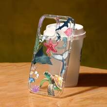 1 Stück transparente Luftkissen Sommer Ozean Elemente Seestern Schildkröte Retro Design stoßfeste Schutzhülle kompatibel mit Apple 16 15 14 13 12 11 Pro Max, Serie
