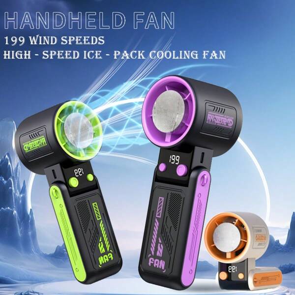 [Mech-Armor Chic Style] USB Rechargeable Foldable Cooling Panel Handheld Mini Fan, 199-Speed Adjustment, LED Display, Portable Personal Cooler, Essential For Home, Office, Travel, Outdoor