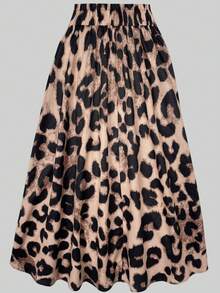 Keke Bloomly 新款时尚简约蝴蝶结豹纹长裙，优雅百搭派对束腰中长裙，适合女士穿着，情人节适用