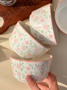 Bộ đồ ăn hoa hồng Ditsy 1 chiếc, đĩa hoa Ditsy sang trọng, bát đựng salad rau, bát đựng yến mạch ăn sáng, bát đựng cơm, thích hợp cho gia đình, nhà hàng, cửa hàng tráng miệng, tụ họp, tiệc tùng, quà tặng, đồ dùng học tập - hồng - Xem 6