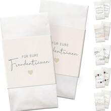 50入德國婚禮 Happy Tears 衛生紙套，FÜR EURE Freundentränen 紙套，米色愛心印花一次性衛生紙套，婚禮新娘禮物客賓派對裝飾 - 彩色 - 查看 1