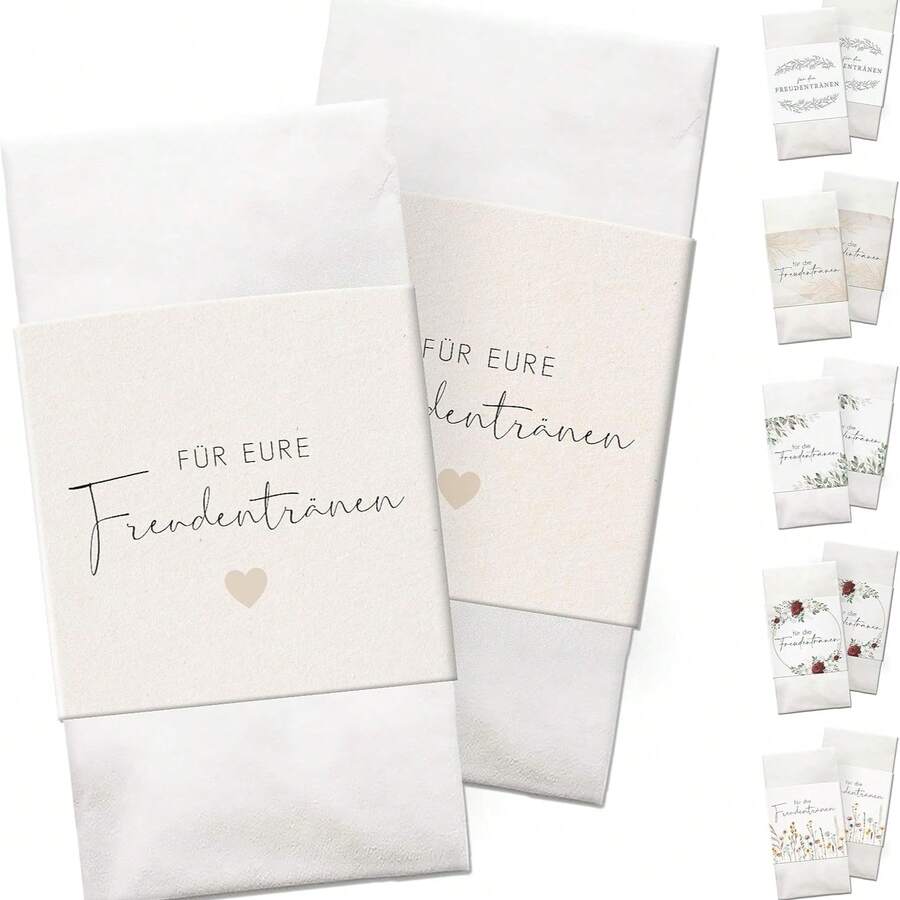 50入德國婚禮 Happy Tears 衛生紙套,FÜR EURE Freundentränen 紙套,米色愛心印花一次性衛生紙套,婚禮新娘禮物客賓派對裝飾 - 彩色 - 查看 1