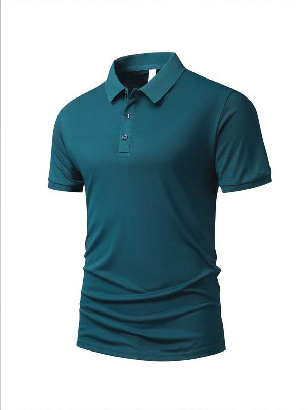 Men's Casual Breathable Plain Polo Shirt, Fashion & Business Style, Summer