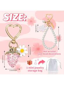 2 Pieces Strawberry & Cherry Blossom Keychain Set - Cute Floral Bag Charm Gift For Women & Girls