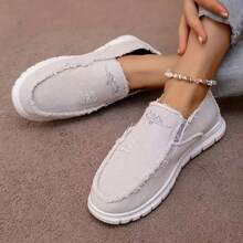 2025 New Style Fashionable Ripped Canvas Shoes For Women, Breathable Casual Shoes, Cloth Shoes, Slip-On Lazy Shoes, Work Shoes - 灰色 - 查看 2
