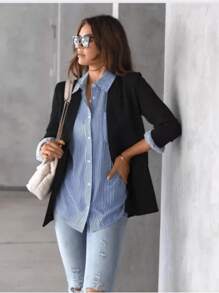 Camisa social feminina listrada Manga blusa social Longa Feminina Listrada com Botões Solta em Tecido Crepe Premium sem Bolso Tendencia Casual Elegânte camisa de serviço feminino camisa social