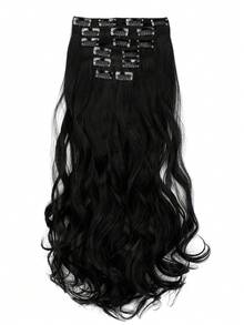 女士髮片18英寸大波浪長捲曲合成啞光高溫纖維7片織夾式髮片延長,7入組夾式卷曲髮延長片,適用於金髮和黑髮,合成髮假髮,18英寸夾式髮片延長。 - 黑色 - 查看 13