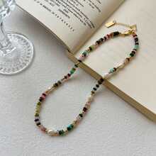 1pc Summer Vintage Fashion Boho Jewelry Colorful Natural Crystal Stone Beaded Necklace For Women