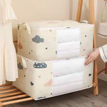 1/2pcs Household Quilt Storage Bag, Clothes Storage Box, Dust-Proof Cartoon Graphic Closet Storage Bag, For Household - Beige - View 6