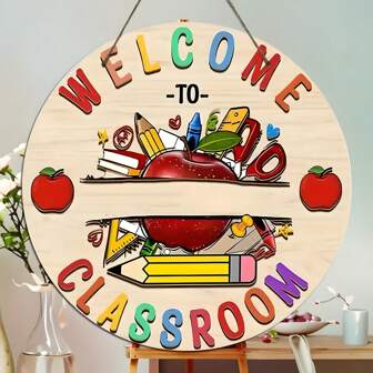 1pc 2D Flat Wood Classic Teacher Name Sign, 19.99cm In Diameter, Wall Hanging, Multipurpose, Non-Electric, Wooden Material, English, Suitable For Classroom, Teachers, Back To School Gifts, 2D Flat