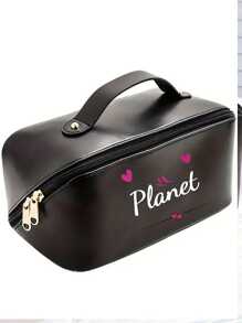 1pc Personalized Name Printed Makeup Bag - Large Capacity Cosmetic Organizer Bag With Zipper Closure And Top Handle - Customizable Travel Toiletry Bag In Black, Brown Or Pink - Perfect Women Birthday Gift, Makeup Bag