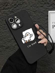 1个黑色TPU卡通鸭子图案防震手机壳和1条黑色硅胶腕带，适用于苹果手机/配套手机壳/带挂绳手机壳/趣味手机壳/Galaxy S23 Ultra/14 Pro Max/Galaxy S24 Ultra