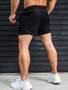 2pcs Men's High Quality Lightweight Breathable Quick Dry Sports Fitness Shorts, Black & Blue, Summer - Army Green - View 3