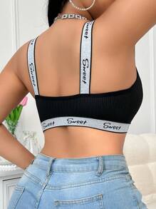 Plus Size Women's Front Closure Wireless Bra With Silver Ribbon