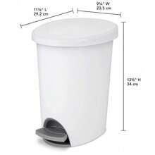 2.6 Gallon Trash Can, Ultra Step On Bathroom Trash Can, White