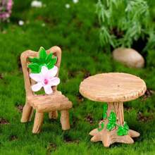 6 Peças Conjunto Mágico de Mesa e Cadeira Mini, Kit de Móveis de Jardim de Fadas com Flores Rosas e Folhas Verdes, Resina ABS Durável - Perfeito para Casas de Bonecas, Cenas em Miniatura e Artes e Artesanato, Acessórios de Jardim de Fadas