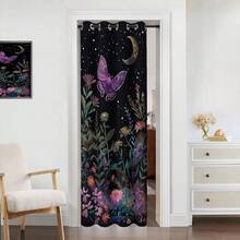 Local Warehouse, Curtains -Moth Butterfly Door Curtain For Doorway, Mushroom Moon Phase Boho Flowers Closet Door Cover Curtain For Bedroom Living Room Closet Door, 1 Panel 34" W X 80" L - 紫蛾_a47 - 查看 2