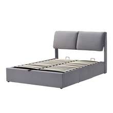 Upholstered Bed,Double Bed-4ft6(135*190cm),Hydraulic Bed, Three Drawers, Bed Box For Storage, Slatted Frame With Headboard, Without Mattress, Velvet, Grey - 灰色 - 查看 8