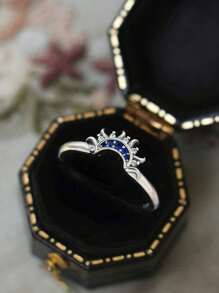 1 pieza Anillo de plata de ley 925 estilo retro y único con diseño de luna para mujer, anillo casual, joyería fina, regalo de fiesta, de cumpleaños, esencial para citas