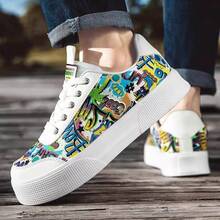 时尚帆布低帮厚底运动鞋，休闲，运动 - 彩白 - 查看 1