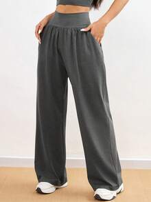 3Pcs Women Loose Fit Casual Wide Leg Pants, Thin Fabric High Waist With Pockets, Suitable For Indoor/Outdoor Fitness, Running, Autumn/Winter Tights - Multicolor - View 8