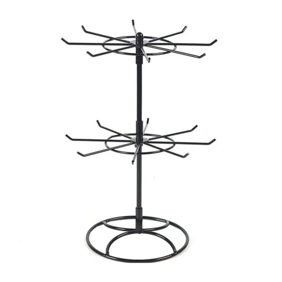 Rotating Jewelry Display Stand 2 Tier Round Metal Necklace Organizer For Hanging Earrings Rings Bracelets Watches Accessories - BK - Xem 1