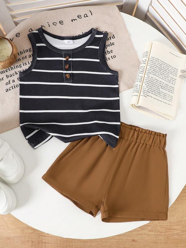 Zomerse tanktop zonder mouwen voor jonge meisjes en casual shorts, set van 2 stuks, mode