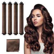 Heatless Hair Curler Velvet, Heatless Curls Overnight Hair Curlers To Sleep In, Overnight Blowout Rods Heatless Curls Short Long Hair All Hair Types Styling Tools-5PCS Brown - 1 - 查看 1