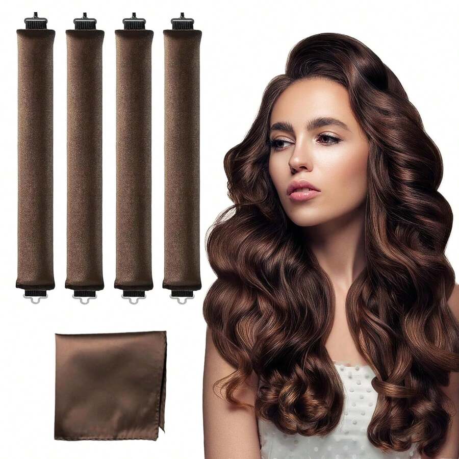 Heatless Hair Curler Velvet, Heatless Curls Overnight Hair Curlers To Sleep In, Overnight Blowout Rods Heatless Curls Short Long Hair All Hair Types Styling Tools-5PCS Brown - 1 - 查看 1
