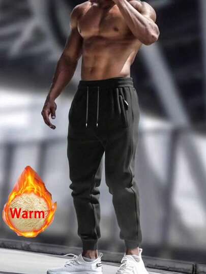 Herren Lässig Lange Hose Jogginghose, thermisch gefütterte dicke Wintersporthose