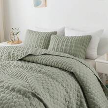 Dark Grey Quilt King Size Bedding Sets With Pillow Shams, Lightweight Soft Bedspread Coverlet, Quilted Blanket Thin Comforter Bed Cover, All Season Spring Summer, 3 Pieces, 104x90 Inches - 綠色 - 查看 1