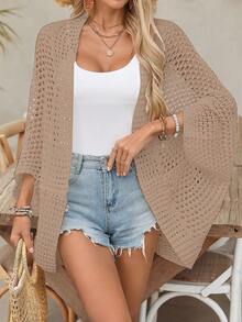 Cárdigan de verano ligero y calado para mujer, suéter de punto de verano de moda con abertura frontal para la playa/vacaciones