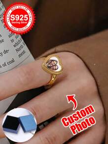 925er Sterlingsilber Herzförmiger Foto-Ring - ein sentimentales & personalisiertes Geschenk für Liebende, Freunde oder Familie. Ideal für Geburtstage, Jahrestage, Valentinstag, Weihnachten