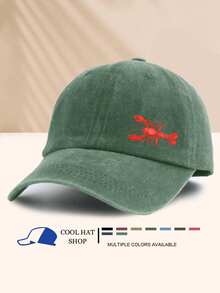 1 件复古水洗龙虾印花棒球帽，酷炫嬉皮嘻哈弧形帽檐帽，可调节防紫外线太阳帽，男女通用爸爸帽 - 水洗帽 - 查看 6