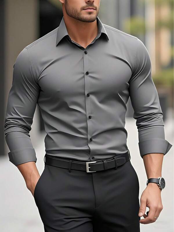 Camisa de vestir casual y sólida para hombres, para el otoño