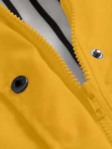 Jacket With Striped Lining And Zipper, Casual Long-Sleeved Hooded Jacket With Drawstring For Autumn And Winter, Women's Clothing, Women's Outdoor Windproof Hooded Jacket With Striped Lining, Button And Adjustable Drawstring Closure For Autumn/Winter, Windbreaker Jacket, Durable Outdoor Clothing - 黃色 - 查看 6