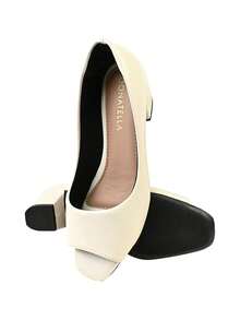 Monte Shoes Women's Pumps Square Toe CM Shoes Block Heel High Comfortable Open - 白色 - 查看 4